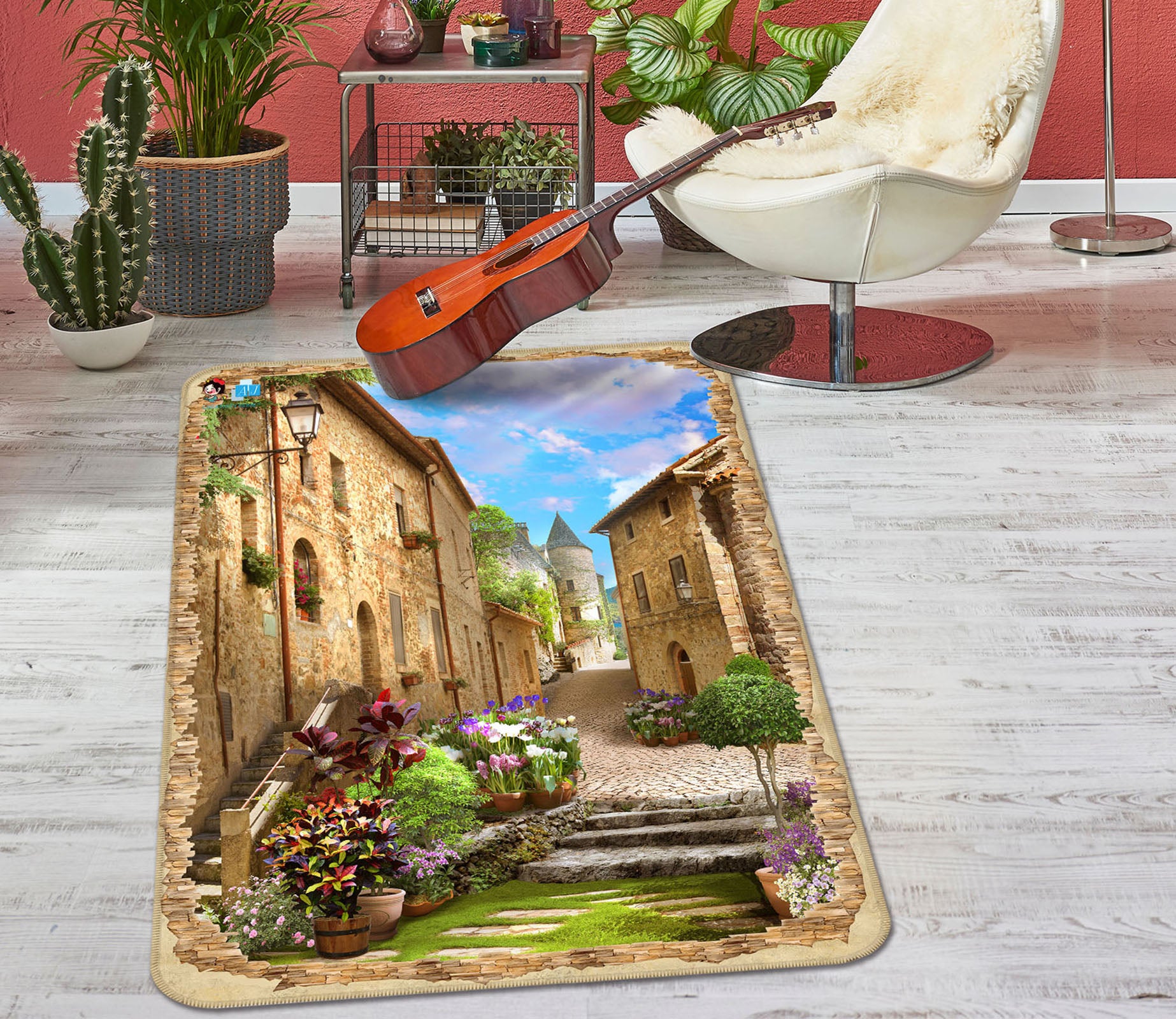 3D Small Town House 3086 Rug Non Slip Rug Mat