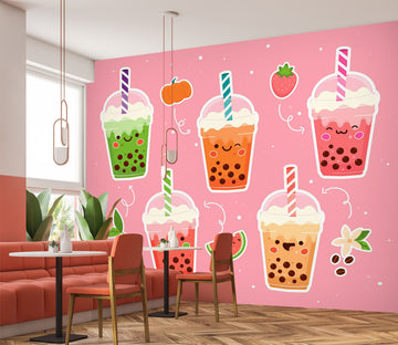 3D Pearl Tea 2033 Fruit Bubble Tea Milk Tea Shop Wall Murals