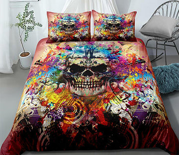3D Colorful Skull 7787 Bed Pillowcases Quilt