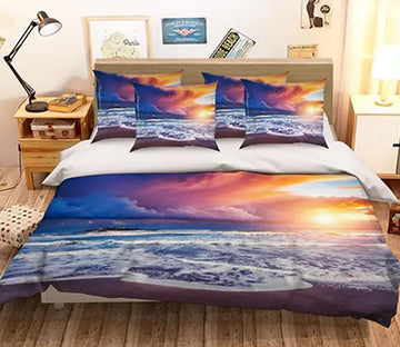 3D Beach Sunset 049 Bed Pillowcases Quilt