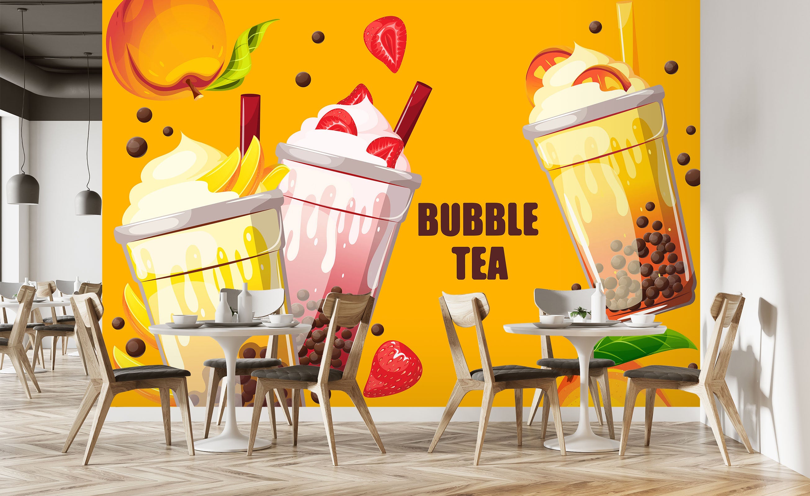 3D Pearl Tea 2090 Fruit Bubble Tea Milk Tea Shop Wall Murals