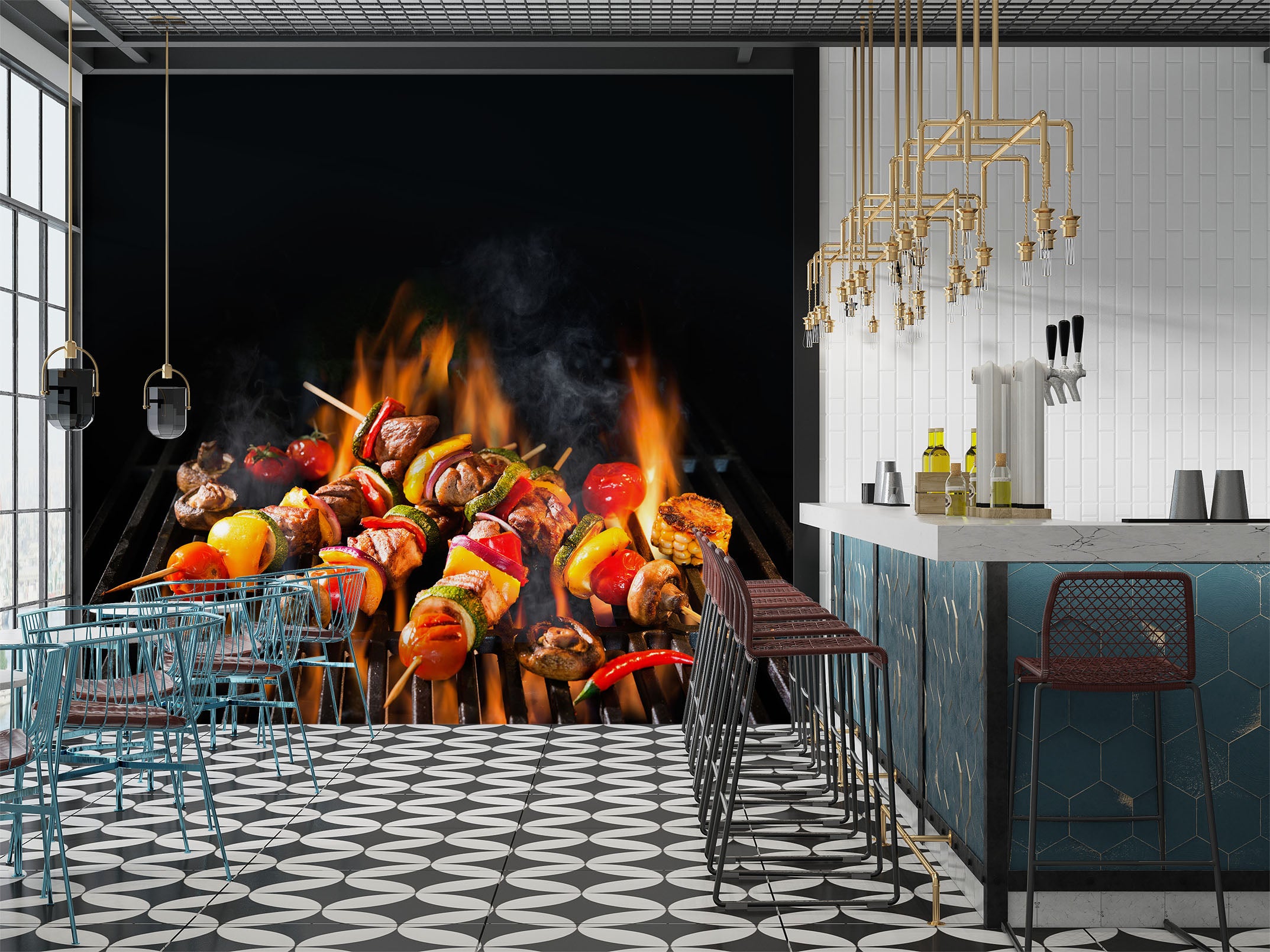 3D Grill Kebab Shop BBQ 308 Wall Mural Wall Murals Commercial