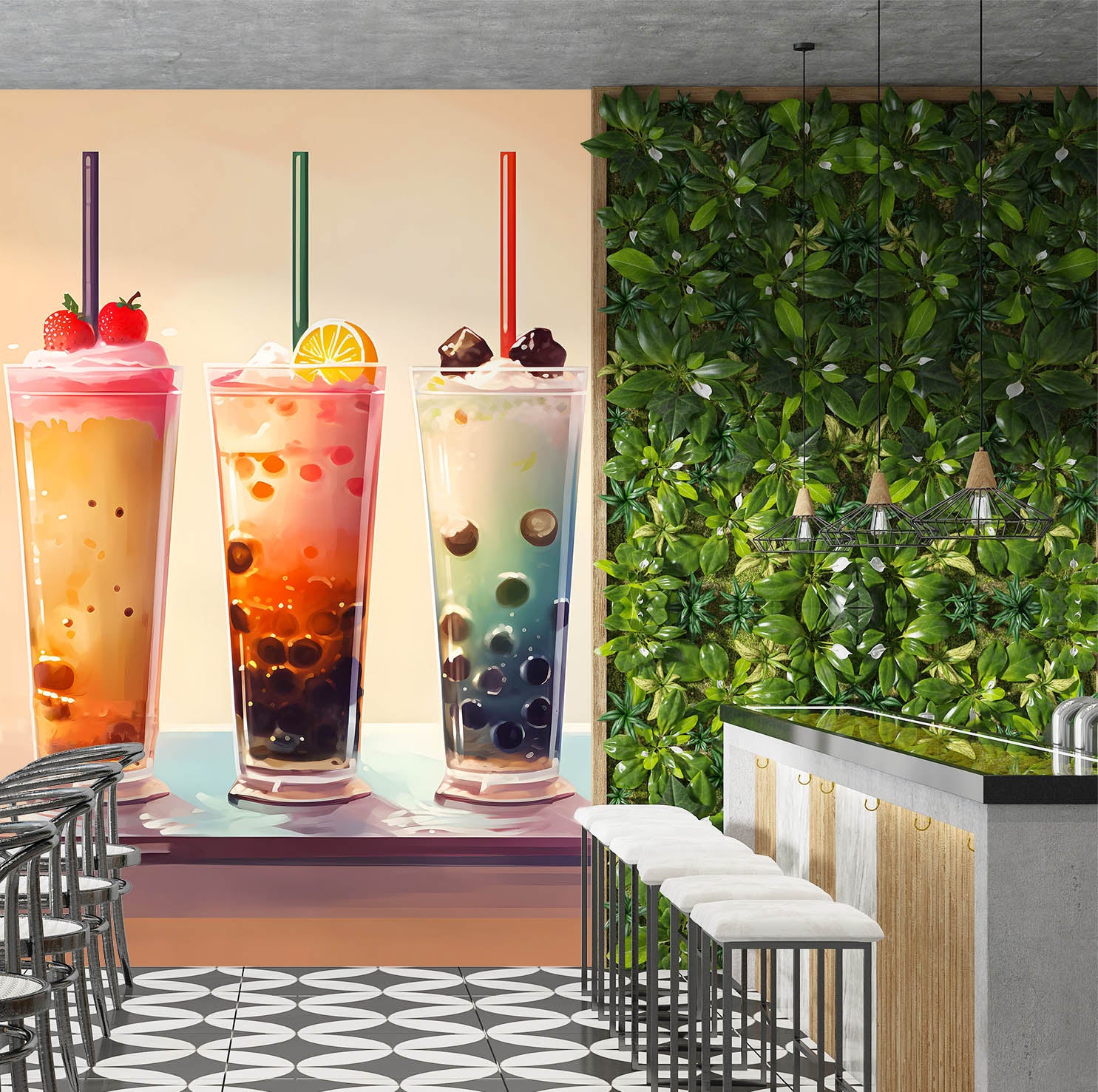 3D Pearl Tea 2101 Fruit Bubble Tea Milk Tea Shop Wall Murals