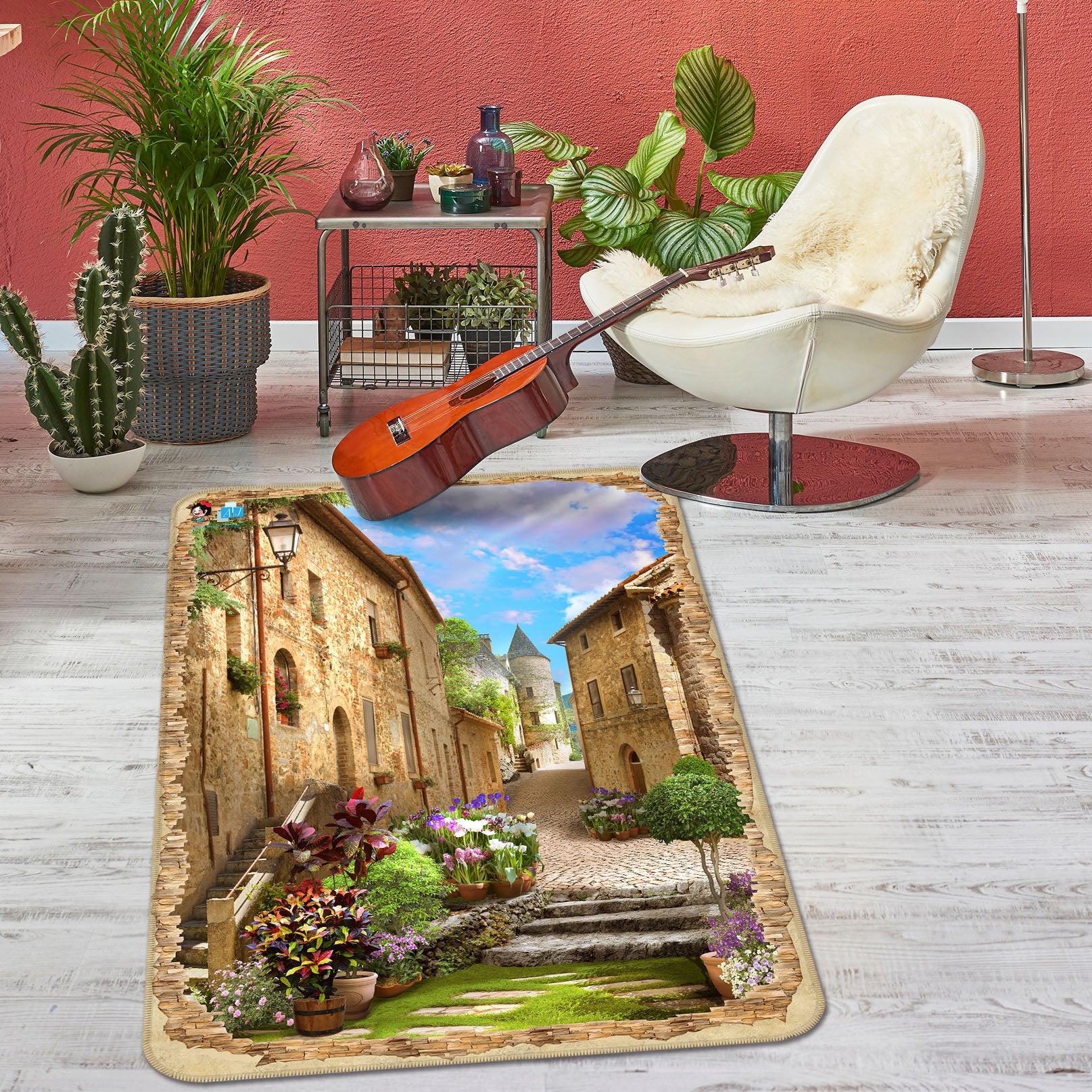 3D Small Town House 3086 Rug Non Slip Rug Mat