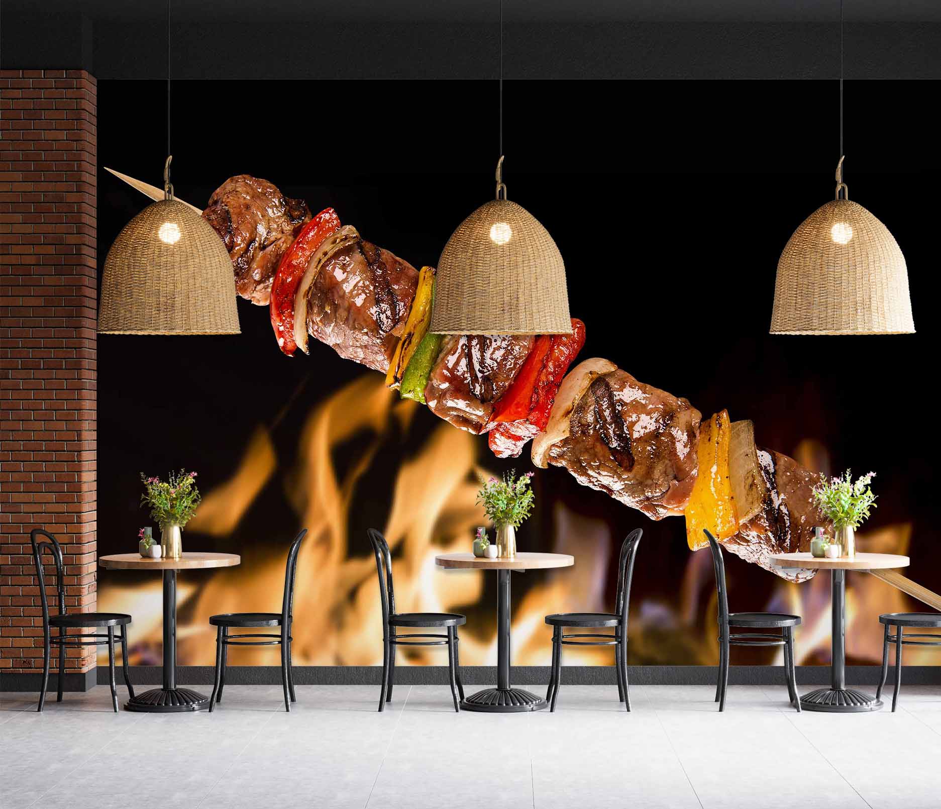 3D Grill Kebab Shop BBQ 317 Wall Mural Wall Murals Commercial
