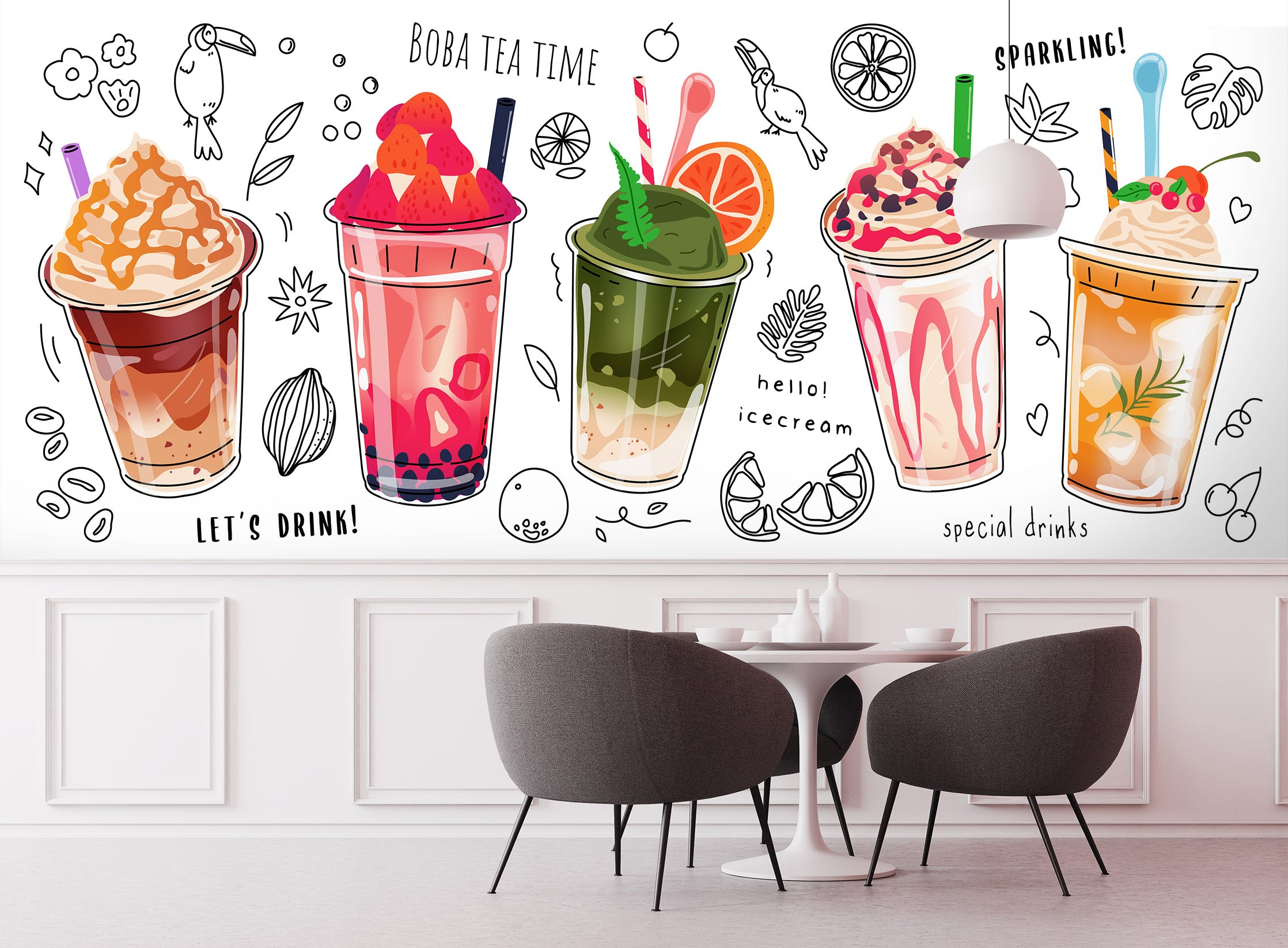 3D Pearl Tea 2084 Fruit Bubble Tea Milk Tea Shop Wall Murals