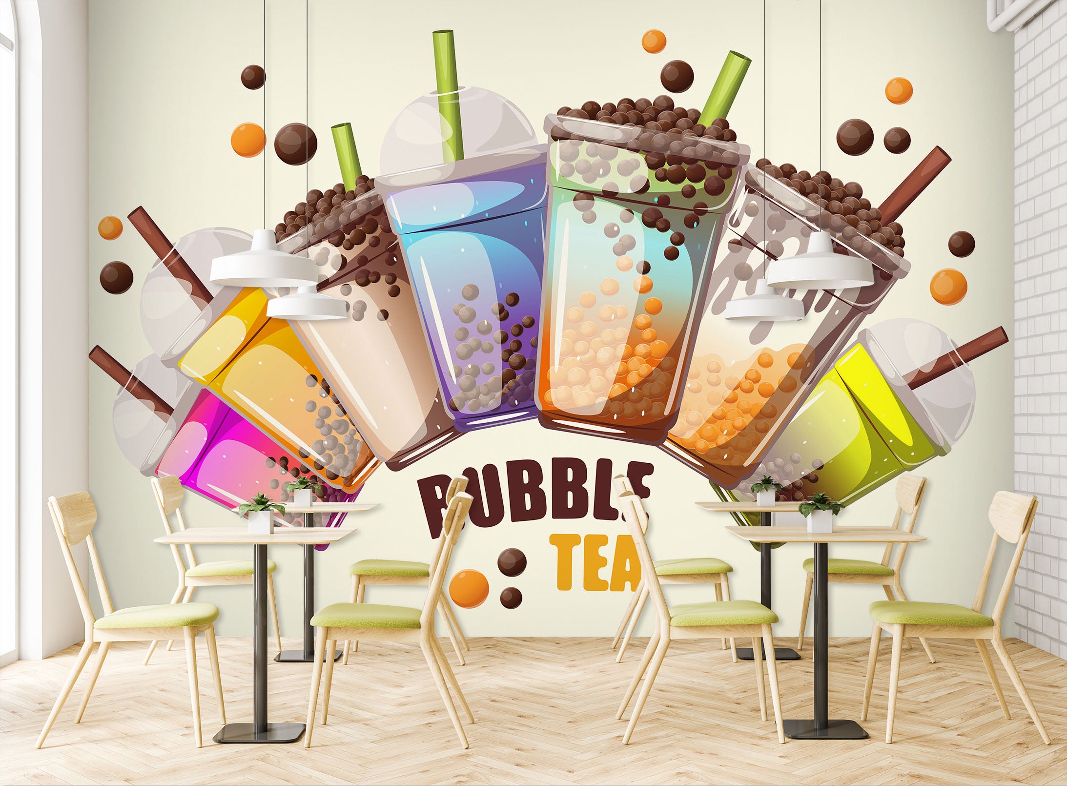 3D Pearl Tea 2089 Fruit Bubble Tea Milk Tea Shop Wall Murals