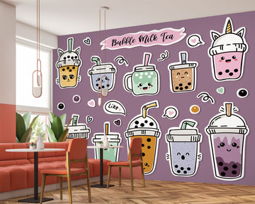3D Pearl Tea 1005 Fruit Bubble Tea Milk Tea Shop Wall Murals