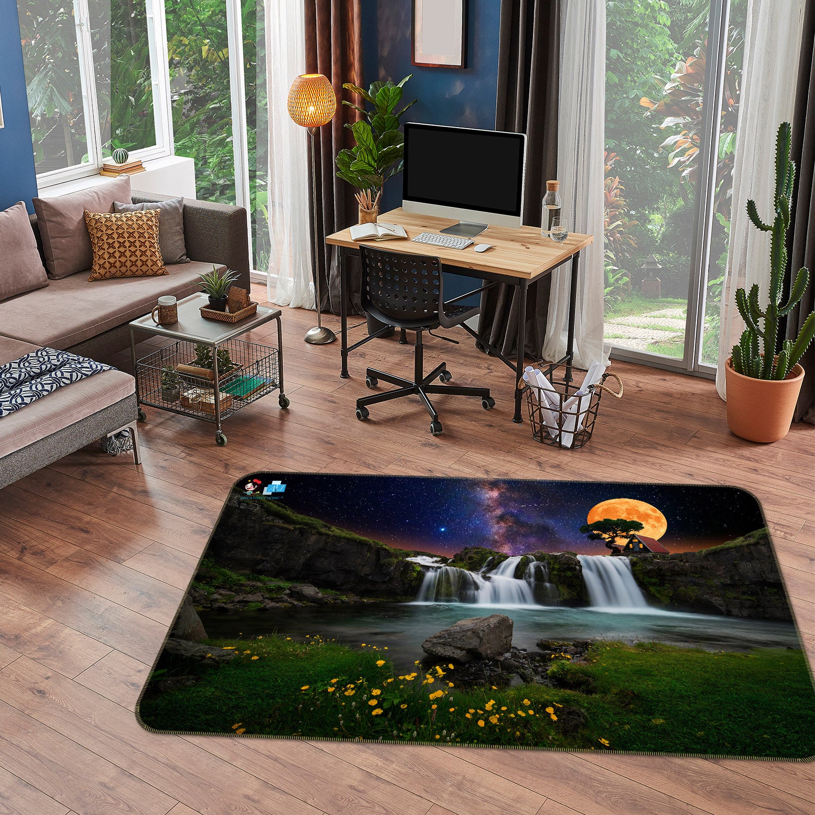 3D Night Waterfall 3080 Rug Non Slip Rug Mat