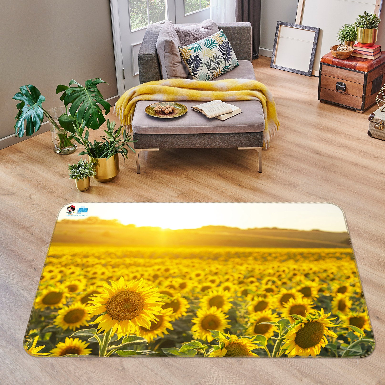 3D Sunflower Garden 3059 Rug Non Slip Rug Mat