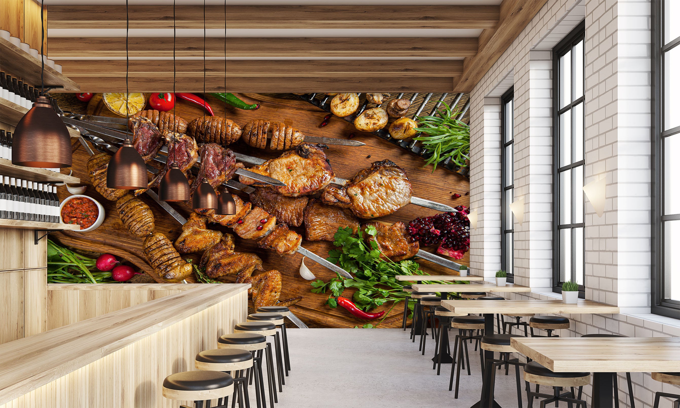 3D Grill Kebab Shop BBQ 354 Wall Mural Wall Murals Commercial