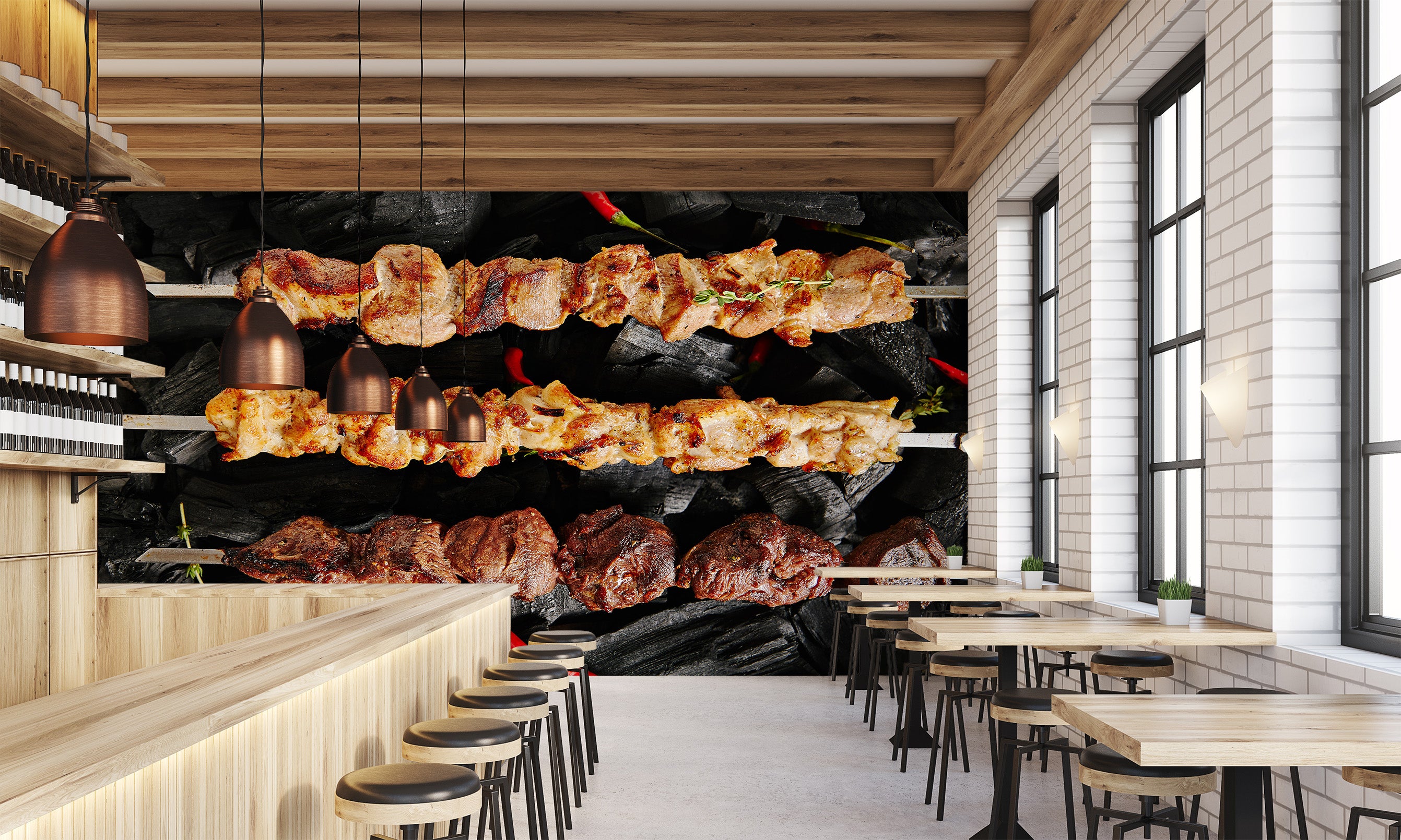 3D Grill Kebab Shop BBQ 329 Wall Mural Wall Murals Commercial