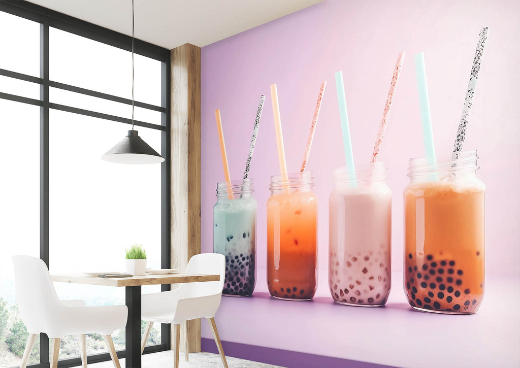 Pearl Tea Design 3D Pearl Tea 2006 Fruit Bubble Tea Milk Tea Shop Wall Murals | AJ Wallpaper