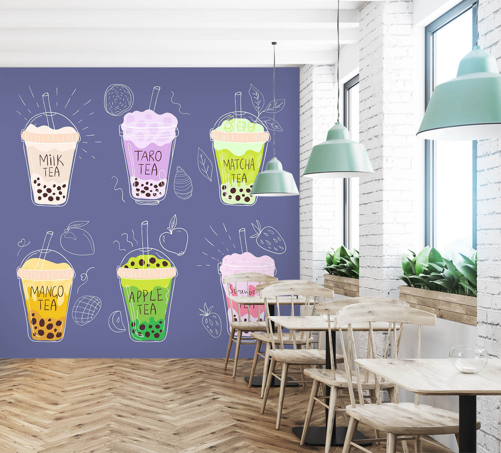 Pearl Tea Design 3D Pearl Tea 2030 Fruit Bubble Tea Milk Tea Shop Wall Murals | AJ Wallpaper