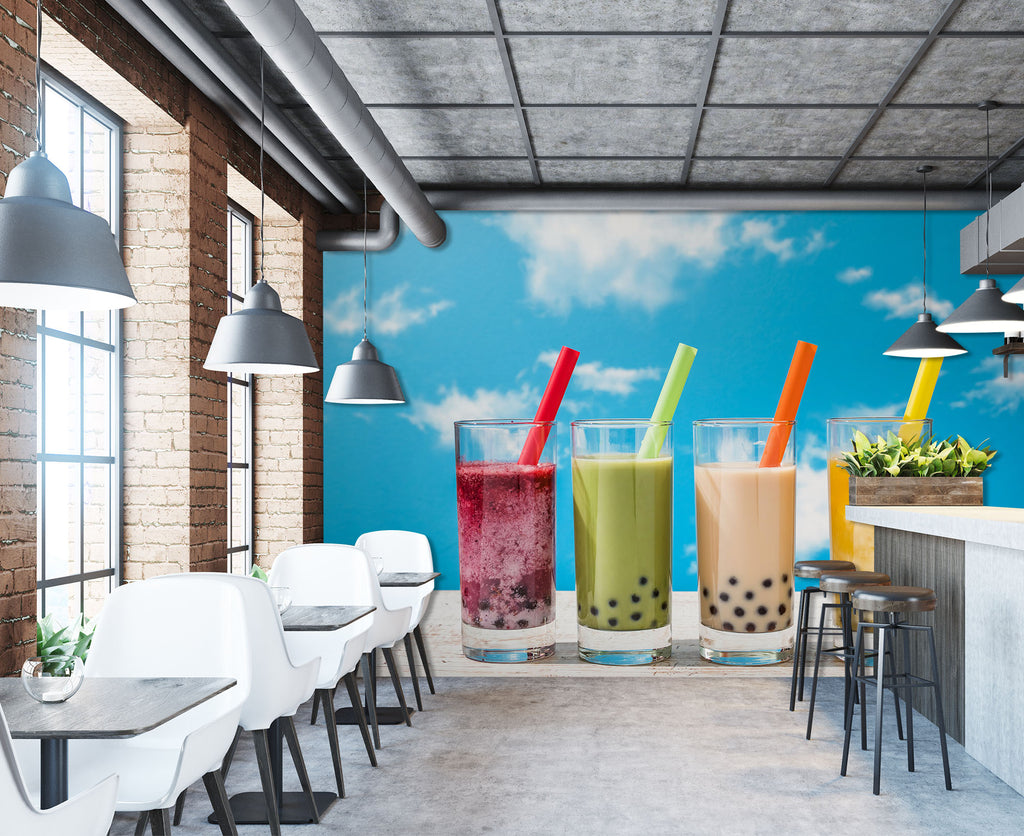 Pearl Tea Design 3D Pearl Tea 2050 Fruit Bubble Tea Milk Tea Shop Wall Murals | AJ Wallpaper