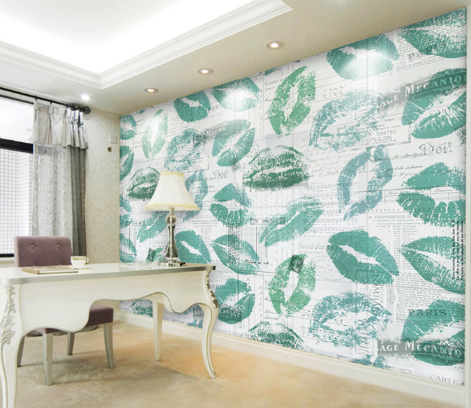 Blue Lip Prints Wallpaper AJ Wallpaper 