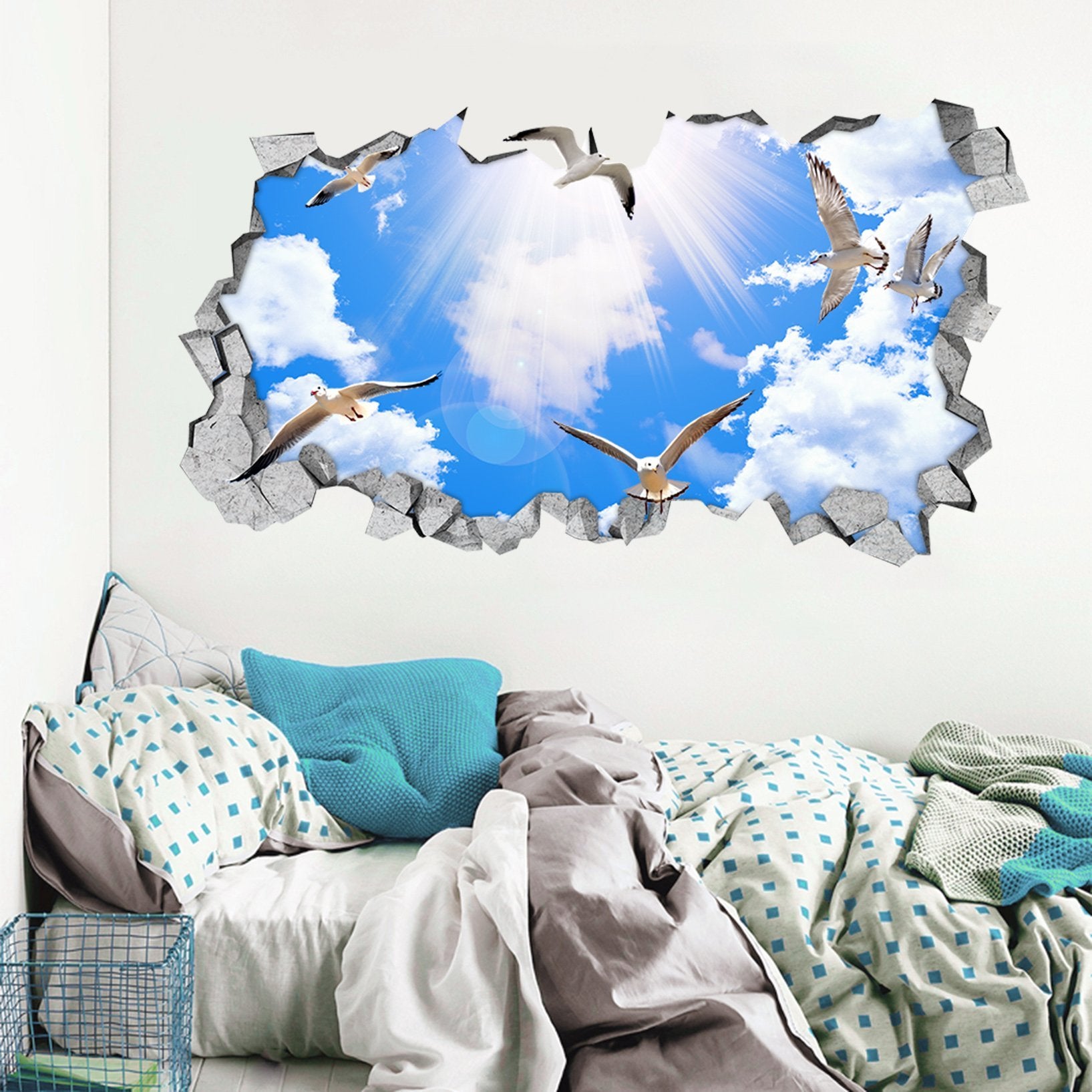 3D Blue Sky Doves 137 Broken Wall Murals Wallpaper AJ Wallpaper 