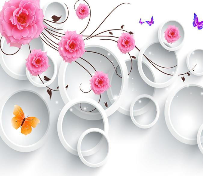 3D Circular Ring And Flowers And Butterfly Wallpaper AJ Wallpaper 1 