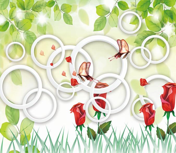 3D Red Charming Flowers And Butterfly Wallpaper AJ Wallpaper 1 