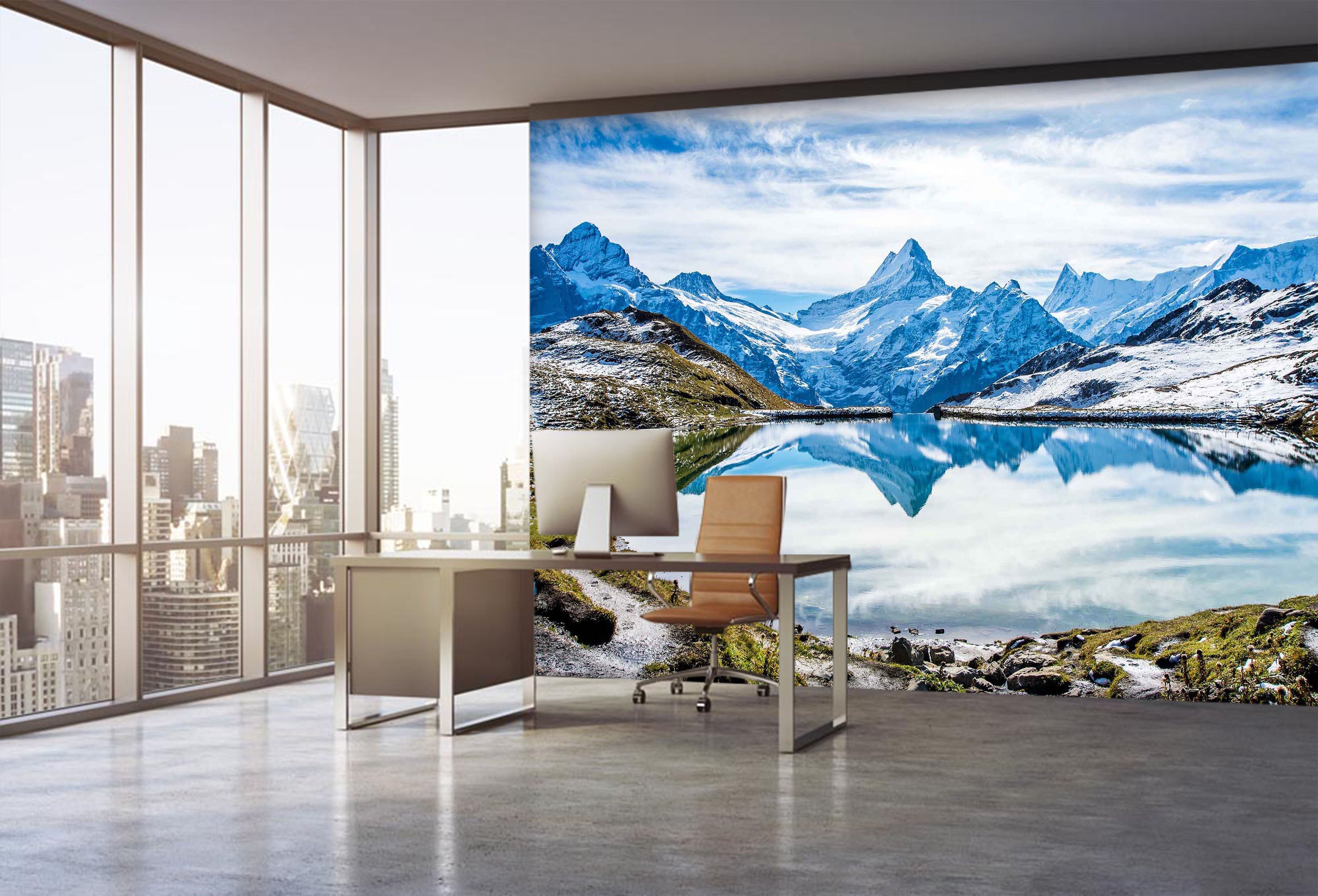 3D Snow Mountain Lake 001 Wall Murals