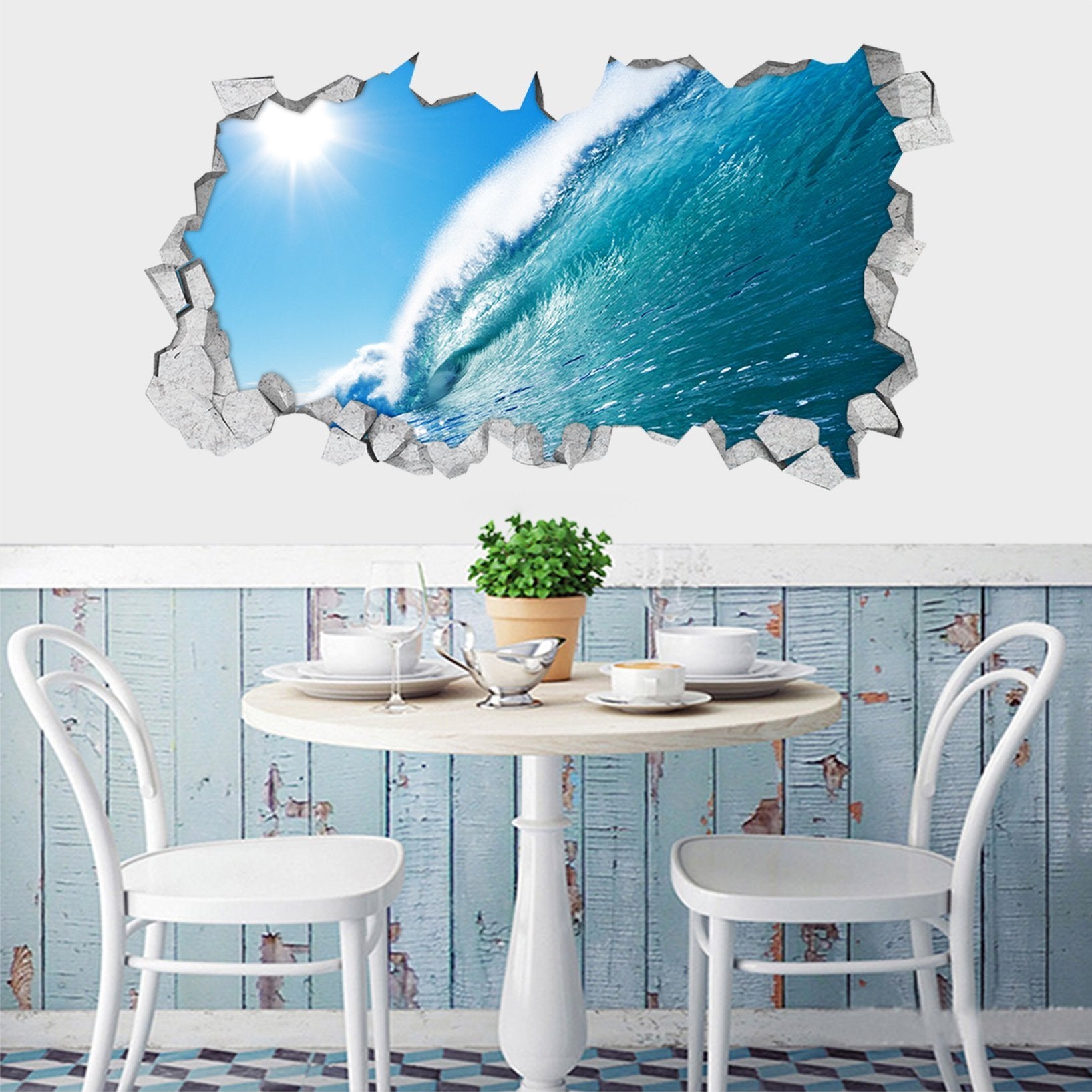 3D Blue Ocean High Wave 113 Broken Wall Murals Wallpaper AJ Wallpaper 