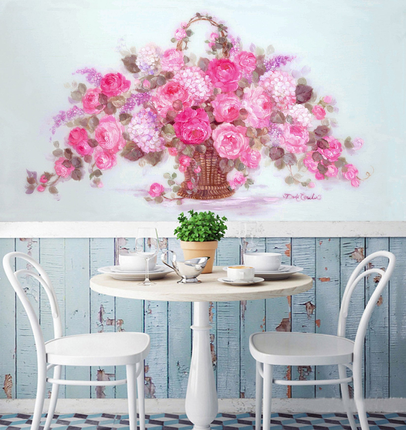 3D Pink Flower Basket 3176 Debi Coules Wall Mural Wall Murals