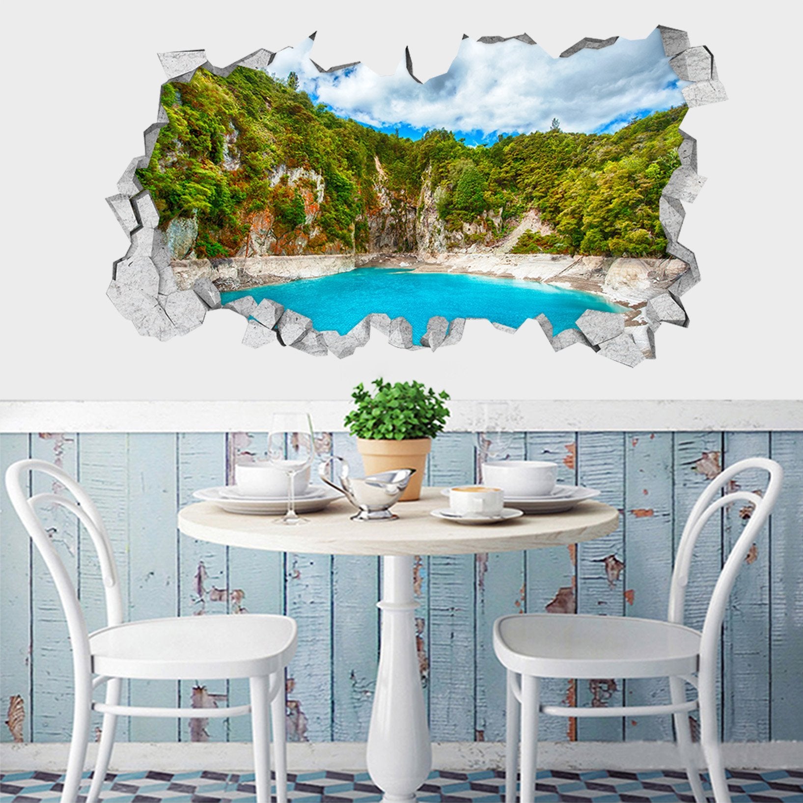 3D Mountain Lake Scenery 361 Broken Wall Murals Wallpaper AJ Wallpaper 