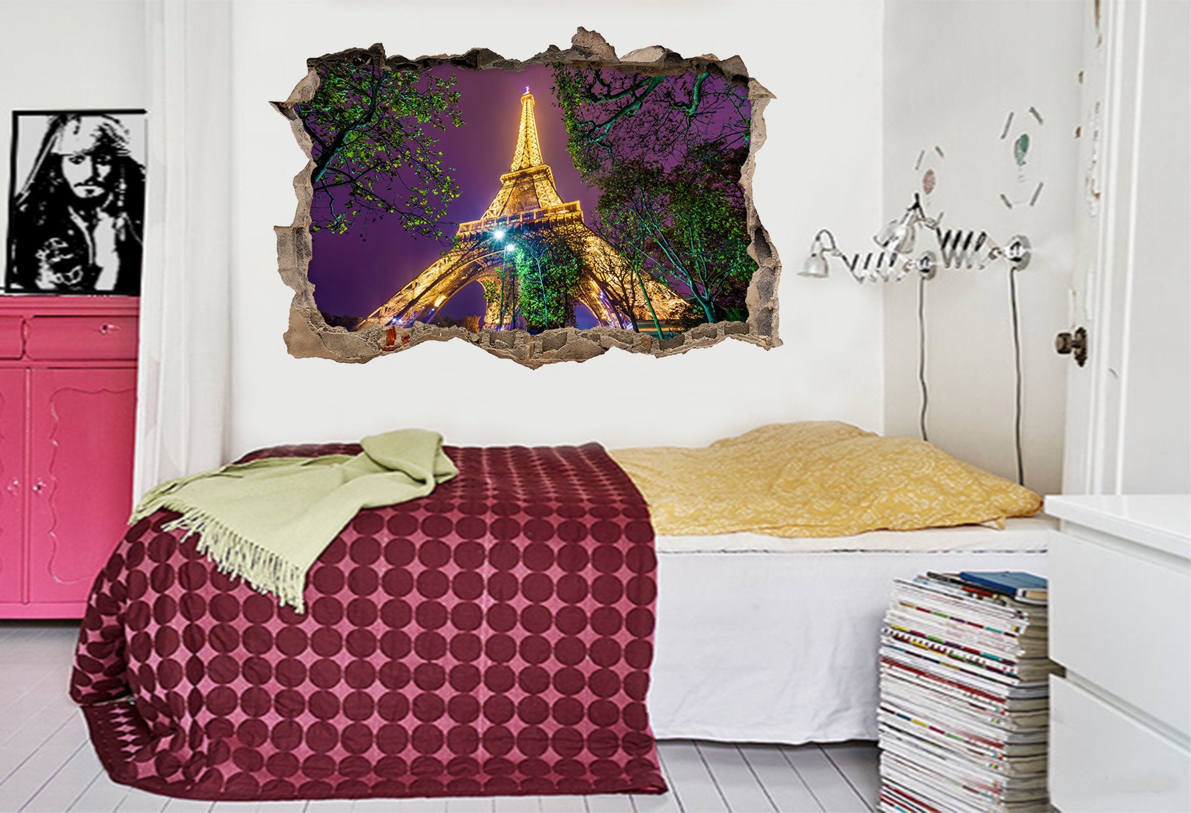 3D Shiny Eiffel Tower 340 Broken Wall Murals Wallpaper AJ Wallpaper 