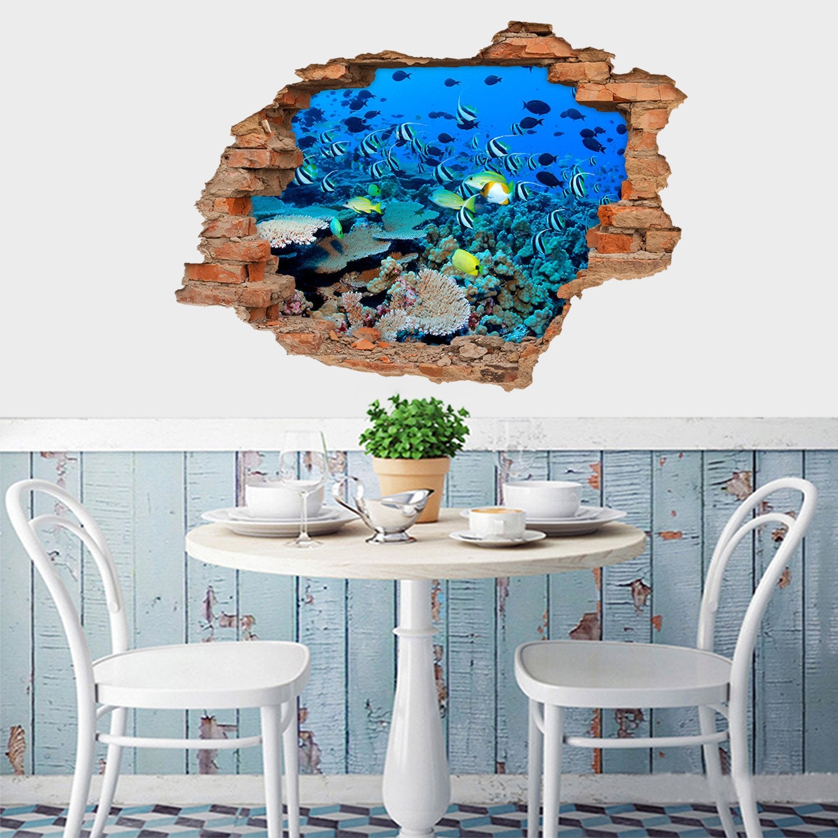 3D Ocean Fishes Corals 197 Broken Wall Murals Wallpaper AJ Wallpaper 