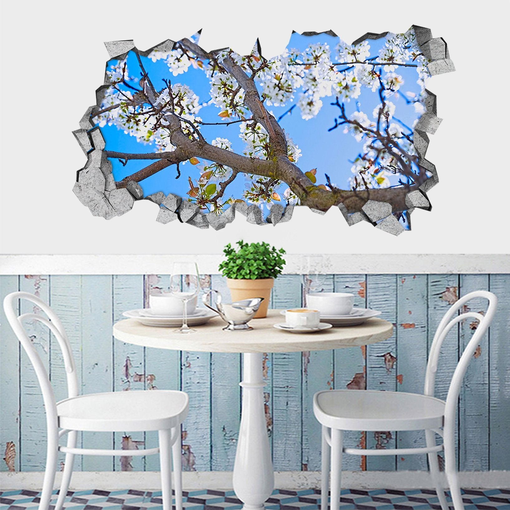 3D Tree Flowers 116 Broken Wall Murals Wallpaper AJ Wallpaper 