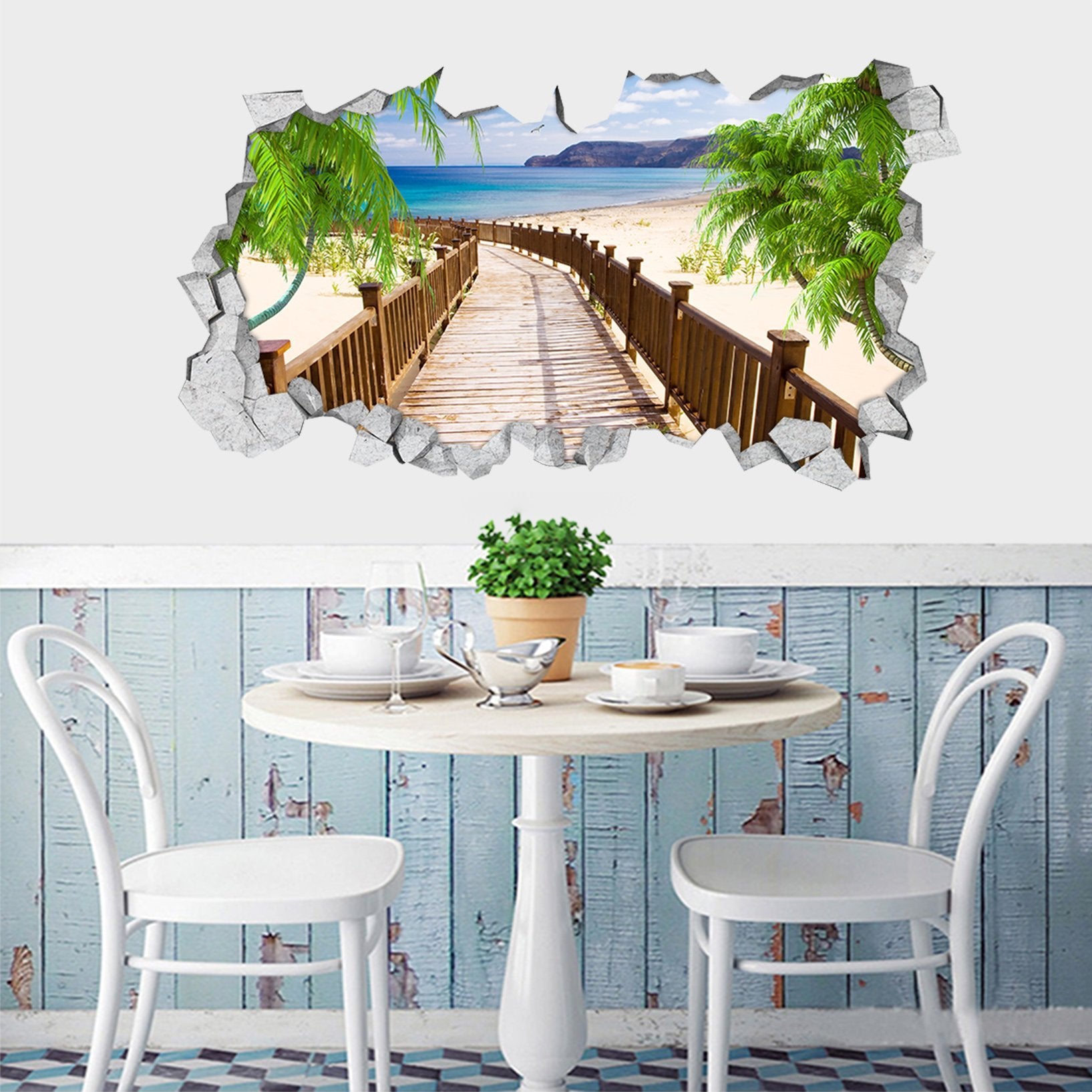 3D Beach Wood Road 347 Broken Wall Murals Wallpaper AJ Wallpaper 
