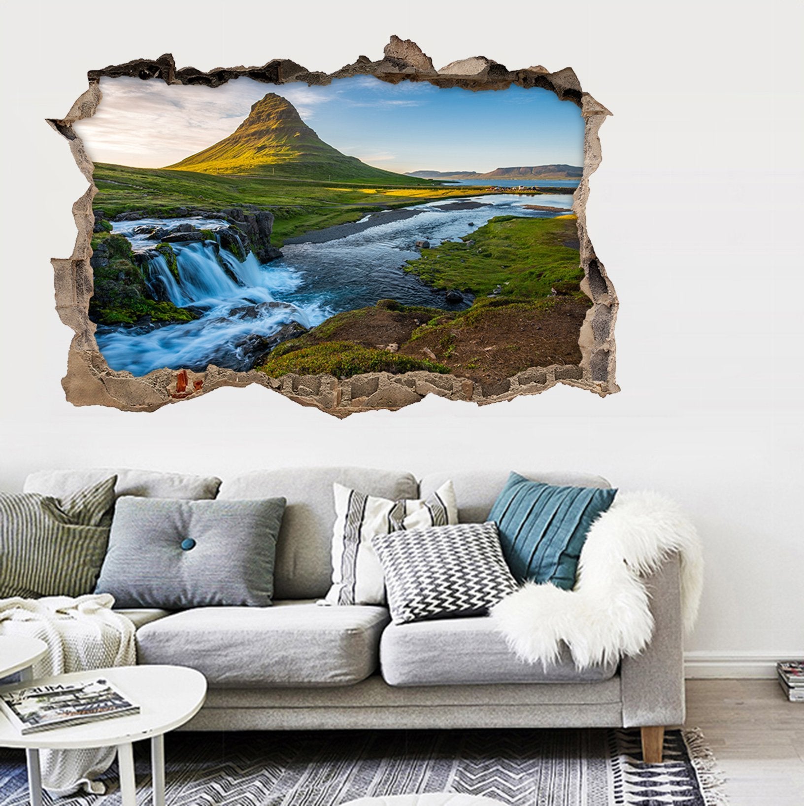 3D Plain Mountains River 024 Broken Wall Murals Wallpaper AJ Wallpaper 