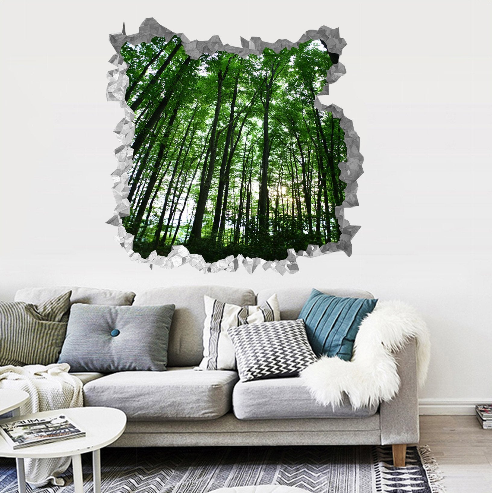 3D Forest Green Trees 201 Broken Wall Murals Wallpaper AJ Wallpaper 