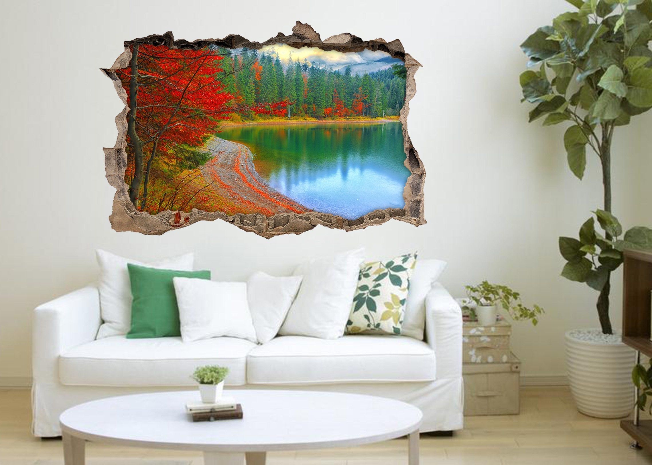 3D Lakeside Forest 018 Broken Wall Murals Wallpaper AJ Wallpaper 