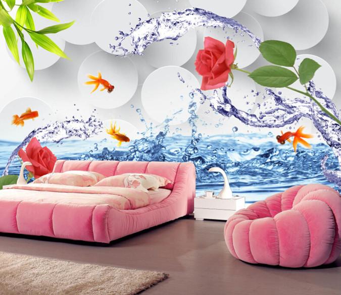 3D Circle Jump Flowers And Fish Wallpaper AJ Wallpaper 1 