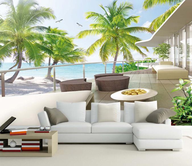 3D Coconut Tree Beach Wallpaper AJ Wallpaper 1 