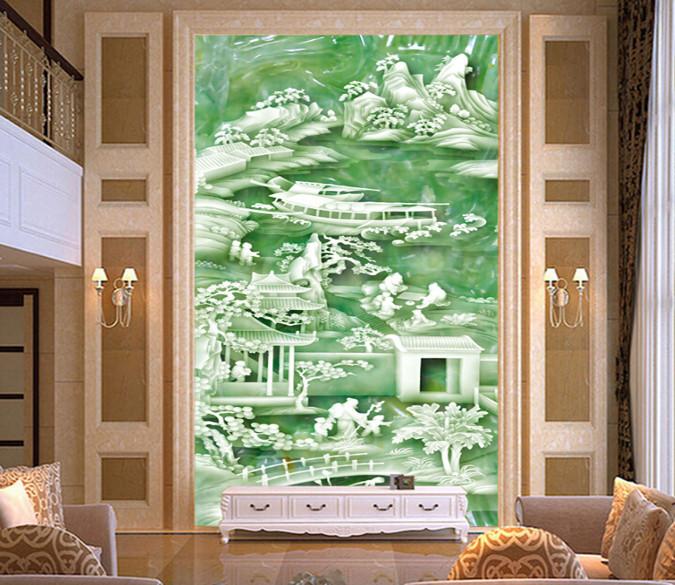 3D Green Jade House Mountain Wallpaper AJ Wallpaper 1 