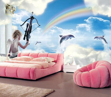 3D Angel And Doplhin Blue Sky Rainbow Wallpaper AJ Wallpaper 1 