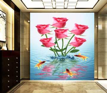 3D Goldfish Reflection Ripple Rose Porch Wallpaper AJ Wallpaper 1 