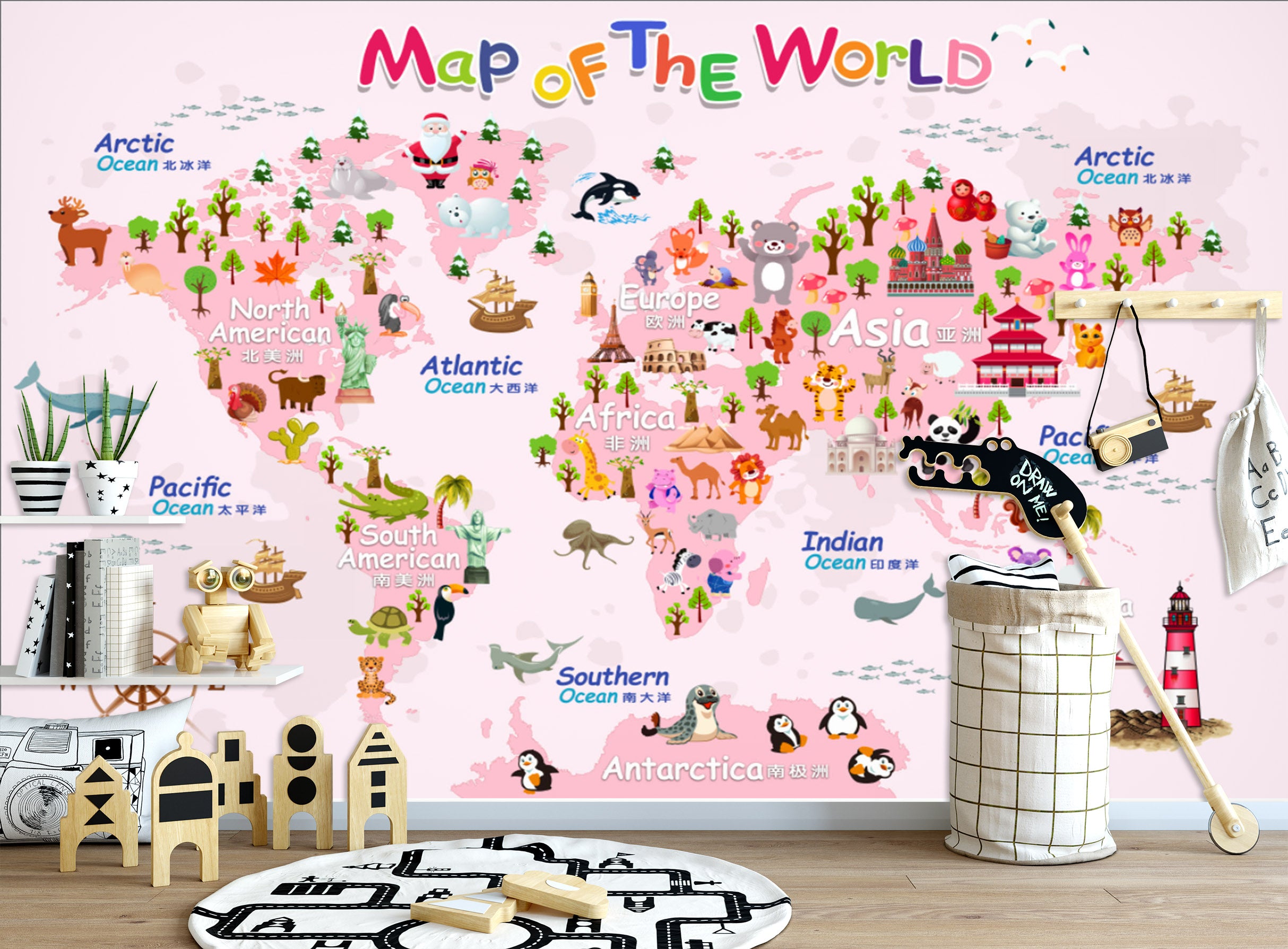 3D Pink Map 1643 Wall Murals