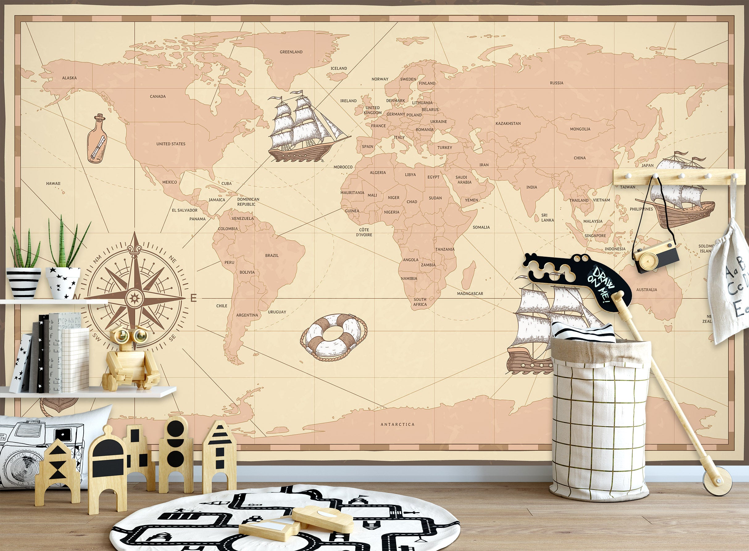 3D Nautical Route 2001 World Map Wall Murals