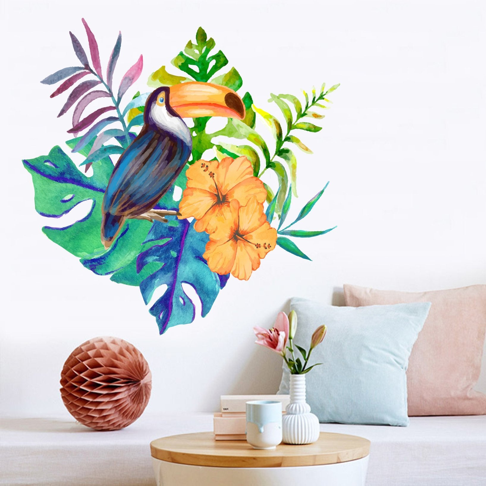 3D Parrot Yellow Flower 132 Wall Stickers Wallpaper AJ Wallpaper 