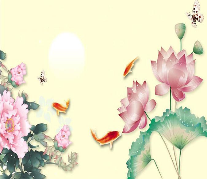 3D Fish retro flower pattern Wallpaper AJ Wallpaper 1 