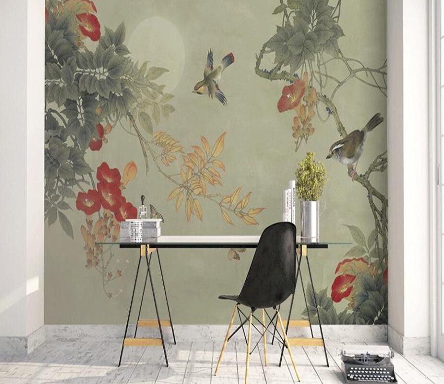 3D Cyan Tree Bird Illustration 898 Wall Murals