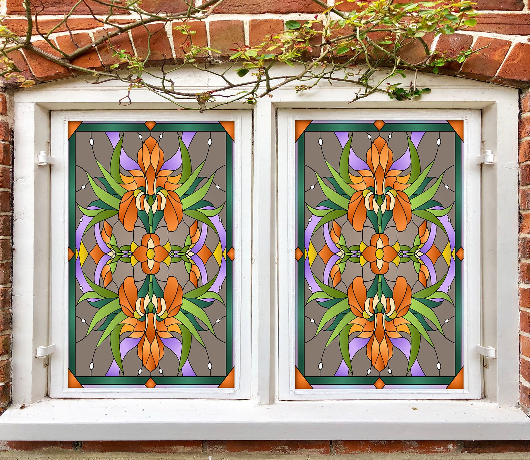 3D Orange Flower 155 Window Film Print Sticker Cling Stained Glass UV Block