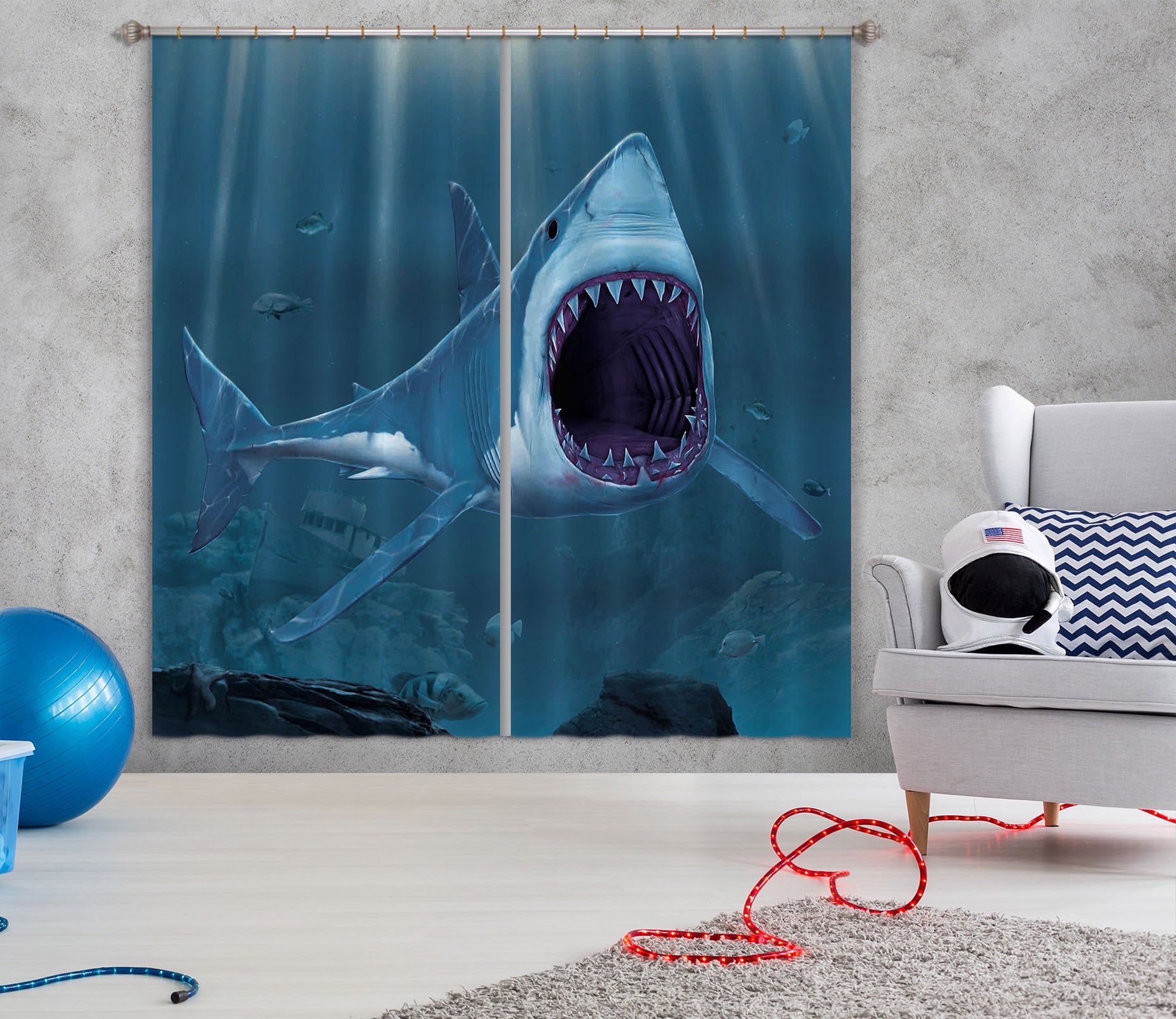3D Shark Bite 070 Vincent Hie Curtain Curtains Drapes