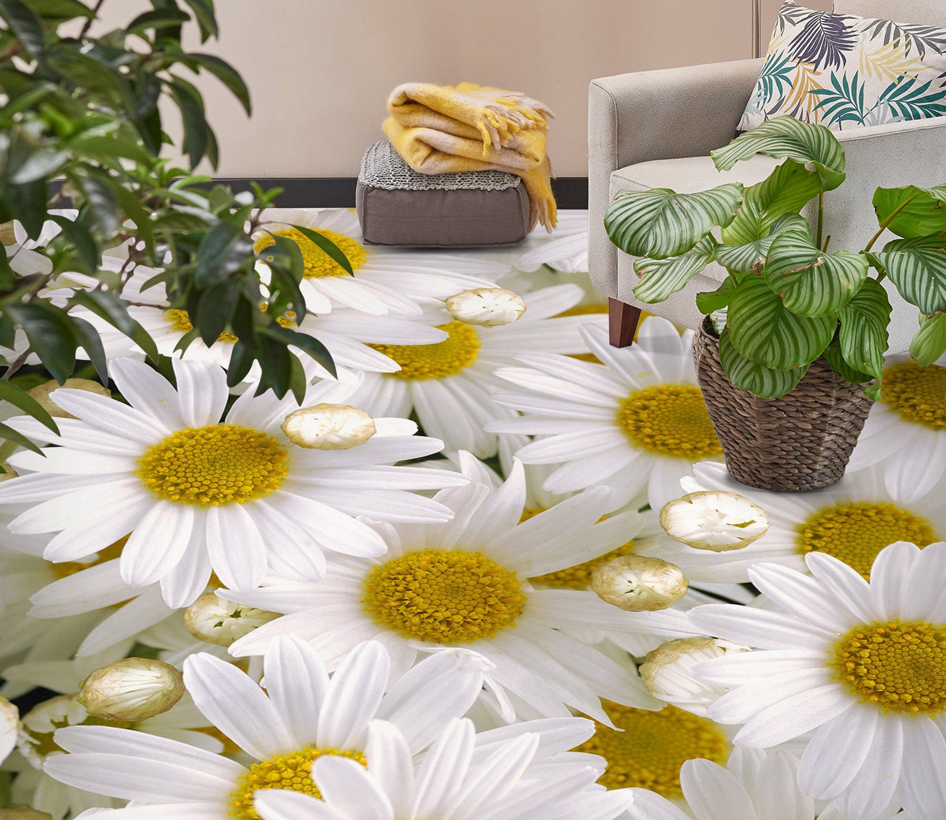 3D Lush Daisies 1401 Floor Mural  Wallpaper Murals Self-Adhesive Removable Print Epoxy