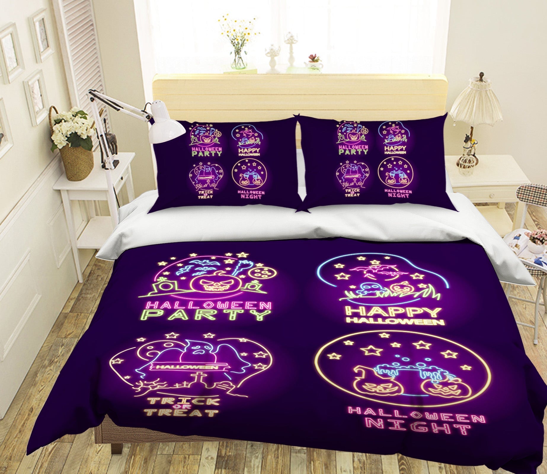 3D Fluorescent Pumpkin 1218 Halloween Bed Pillowcases Quilt Quiet Covers AJ Creativity Home 