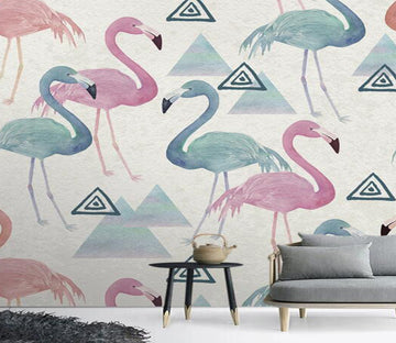 3D Three-color Geometric Flamingos 1054 Wall Murals