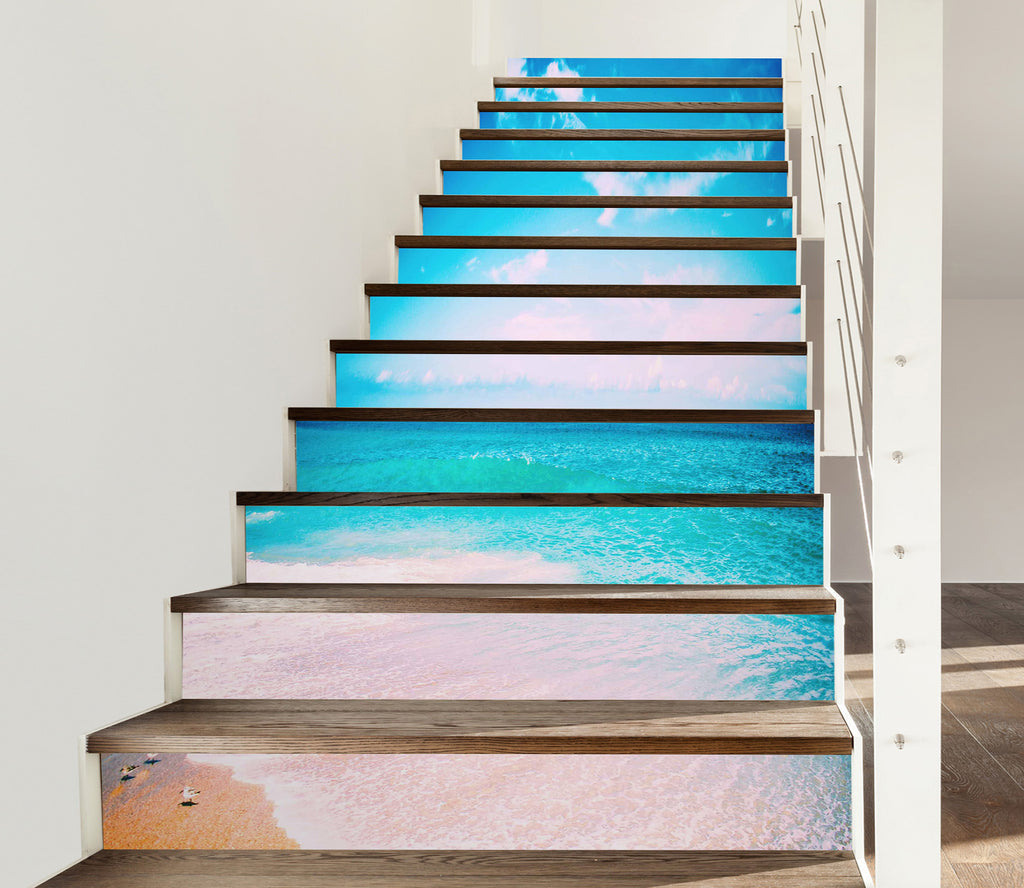 3D Comfortable Blue Sea 635 Stair Risers | AJ Wallpaper
